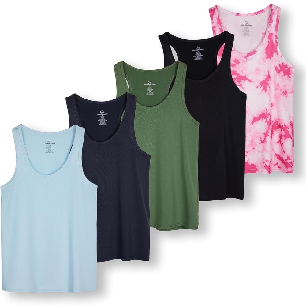 Real Essentials 5-Pack  Racerback Tank Top Dry-Fit Athletic Performance Yoga
